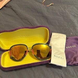 Gucci Women's Green and Gold Sunglasses